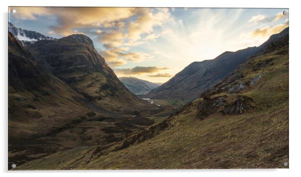 Sunset over the pass of Glencoe  Acrylic by Anthony McGeever