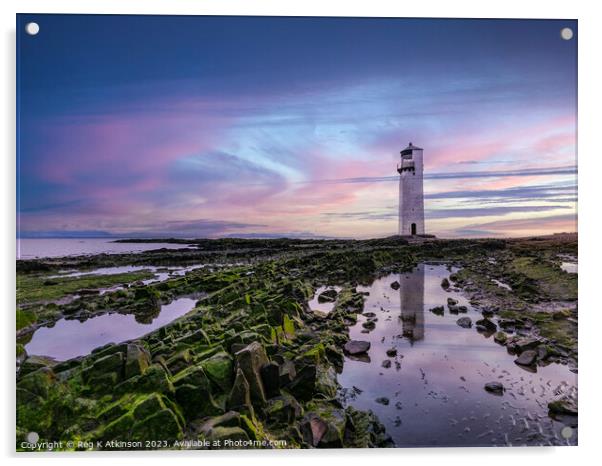 Southerness Lighthouse Acrylic by Reg K Atkinson