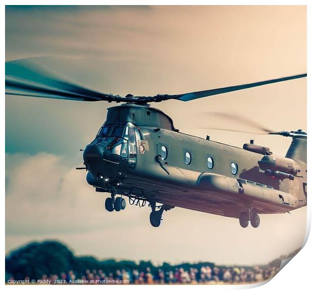A army helicopter landing  Print by Paddy 
