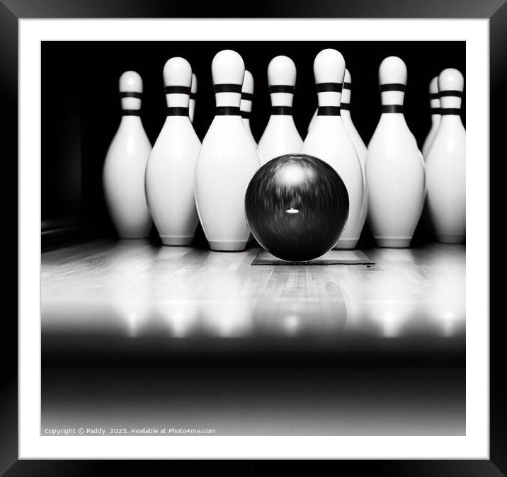 10 pin bowling, in black and white  Framed Mounted Print by Paddy 