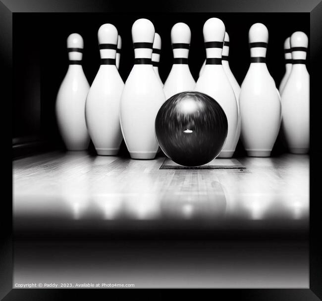 10 pin bowling, in black and white  Framed Print by Paddy 