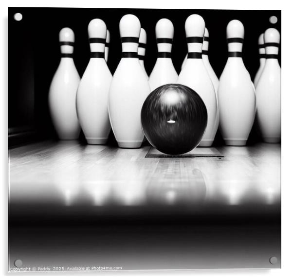 10 pin bowling, in black and white  Acrylic by Paddy 