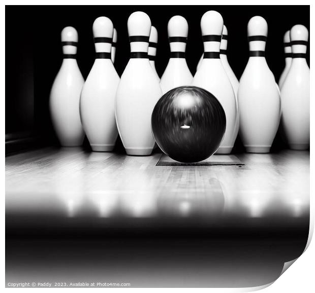 10 pin bowling, in black and white  Print by Paddy 