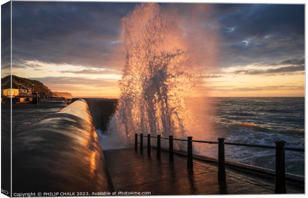 Sea splash on Cromer promenade 910 Canvas Print by PHILIP CHALK