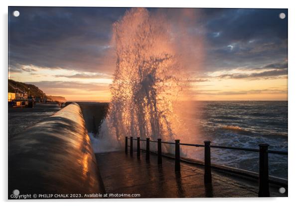 Sea splash on Cromer promenade 910 Acrylic by PHILIP CHALK