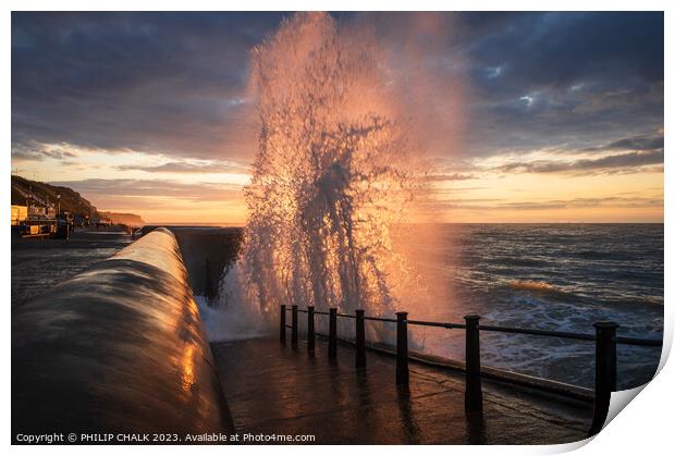 Sea splash on Cromer promenade 910 Print by PHILIP CHALK