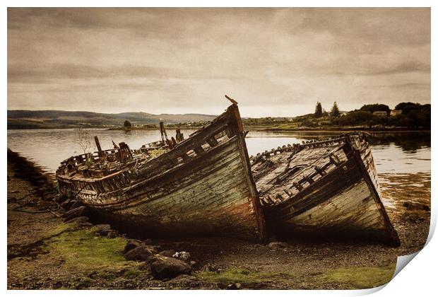 Boat Ruins at Salen on Mull Print by Lesley Carruthers