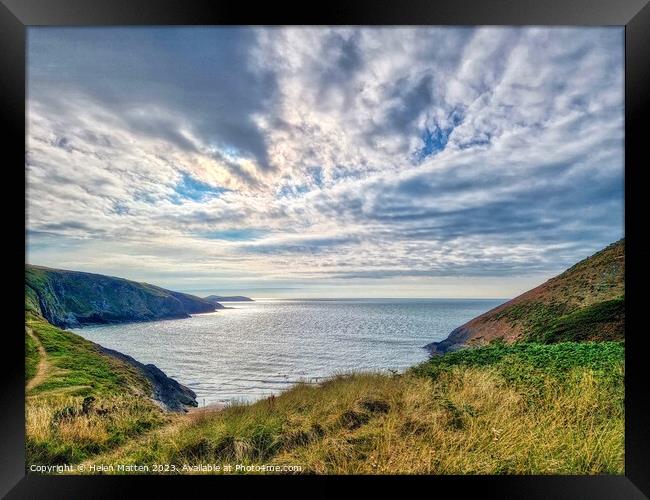 Looking across Mwnt Bay Framed Print by Helkoryo Photography