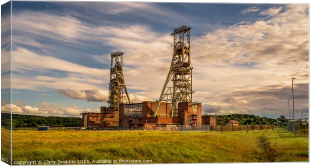 Clipstone Colliery Headstocks at sunset (1) Canvas Print by Chris Drabble