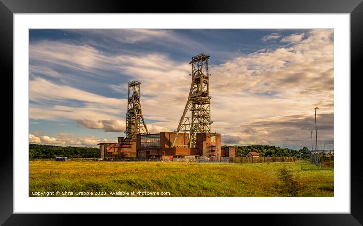 Clipstone Colliery Headstocks at sunset (1) Framed Mounted Print by Chris Drabble