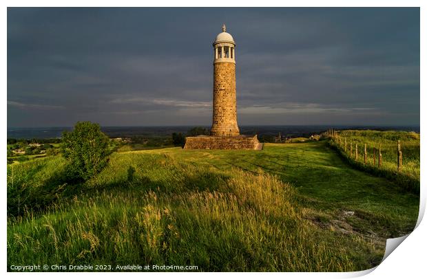 Crich Stand at sunset Print by Chris Drabble