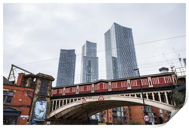 Deansgate Square above a red railway bridge Print by Jason Wells