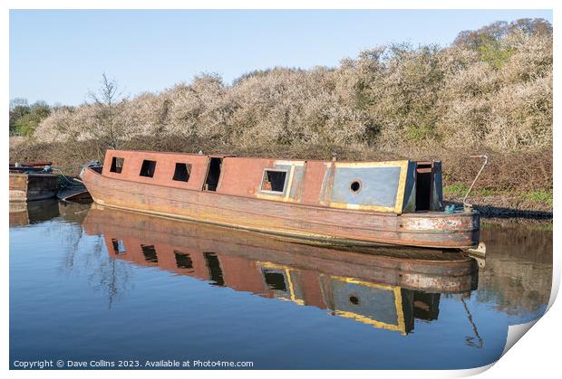 Rusty Canal Barge Narrow boat Awaiting Restoration on the Grand Union Canal, Rickmansworth, Hertfordshire, England. Print by Dave Collins