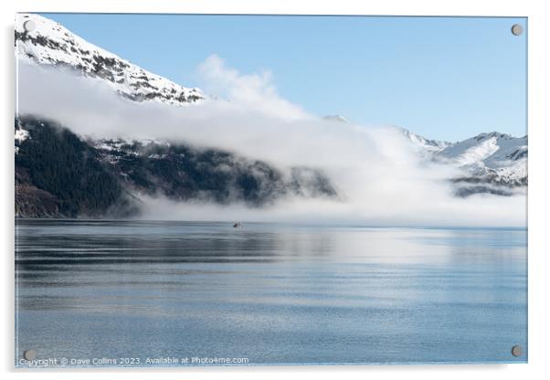 Fog on the mountains and sea in Passage Canal, Whi Acrylic by Dave Collins