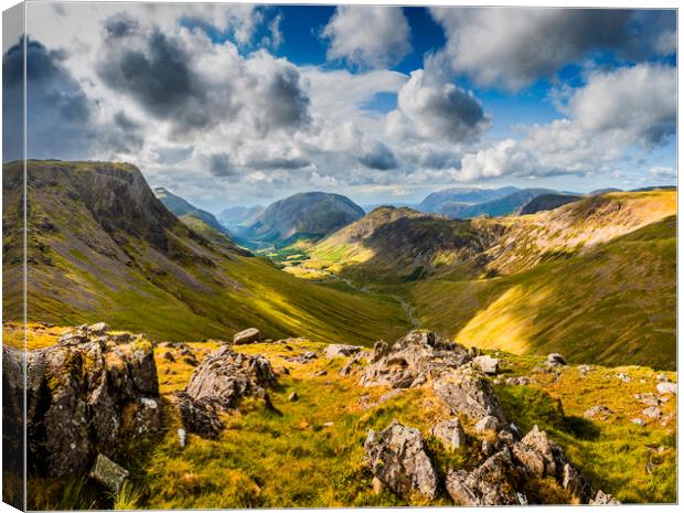 Cumbrian Mountains, from Windy Gap, Great Gable Canvas Print by Maggie McCall