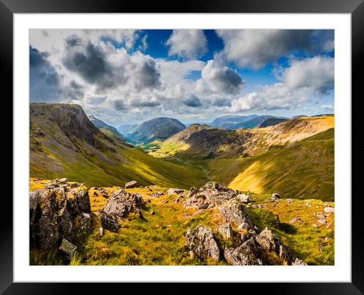 Cumbrian Mountains, from Windy Gap, Great Gable Framed Mounted Print by Maggie McCall