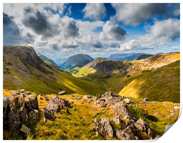 Cumbrian Mountains, from Windy Gap, Great Gable Print by Maggie McCall