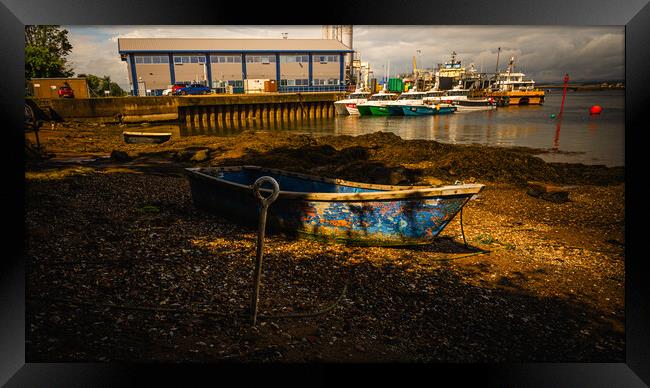 Small Boat in Montrose Harbour Shadows Framed Print by DAVID FRANCIS