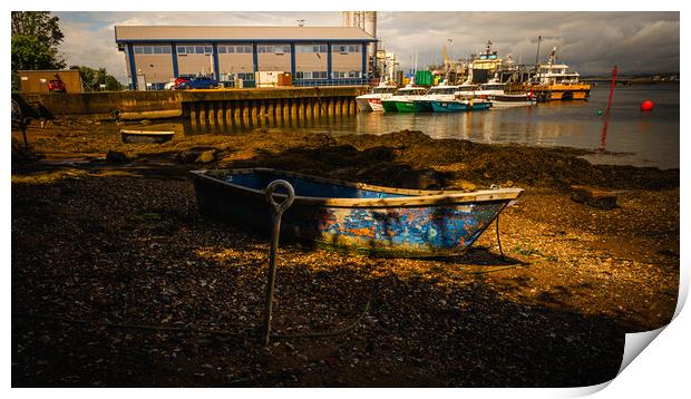 Small Boat in Montrose Harbour Shadows Print by DAVID FRANCIS