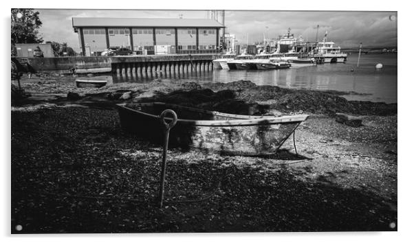 Monochrome Small Boat in Montrose Harbour Shadows Acrylic by DAVID FRANCIS
