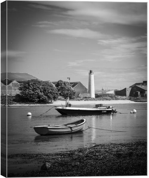 Beacon in Montrose Harbour Scotland Canvas Print by DAVID FRANCIS