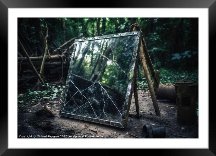 A broken mirror in a lost place created with generative AI techn Framed Mounted Print by Michael Piepgras