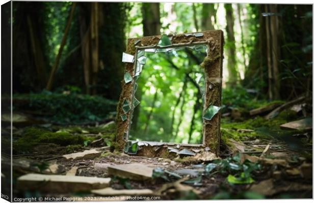 A broken mirror in a lost place created with generative AI techn Canvas Print by Michael Piepgras