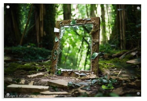 A broken mirror in a lost place created with generative AI techn Acrylic by Michael Piepgras