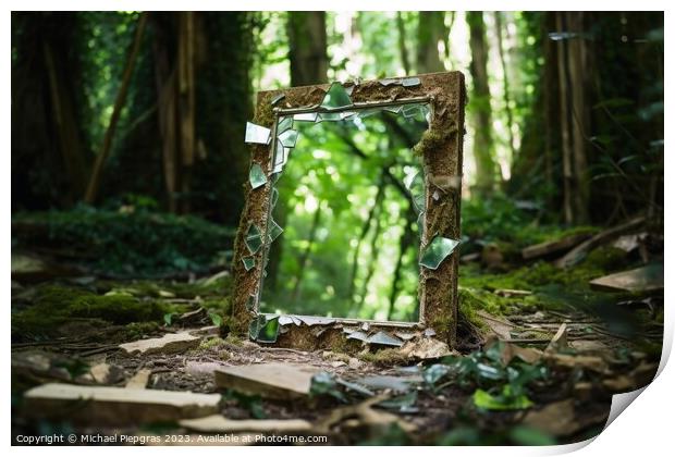 A broken mirror in a lost place created with generative AI techn Print by Michael Piepgras