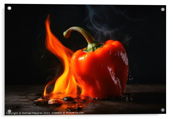 A burning hot peperoni on a dark background created with generat Acrylic by Michael Piepgras
