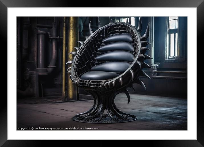 A chair in demonic industrial style created with generative AI t Framed Mounted Print by Michael Piepgras