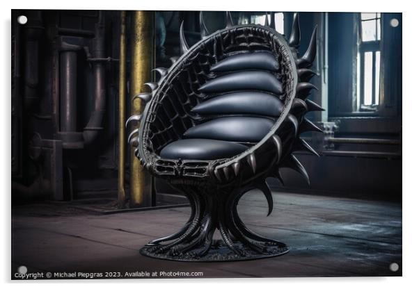 A chair in demonic industrial style created with generative AI t Acrylic by Michael Piepgras