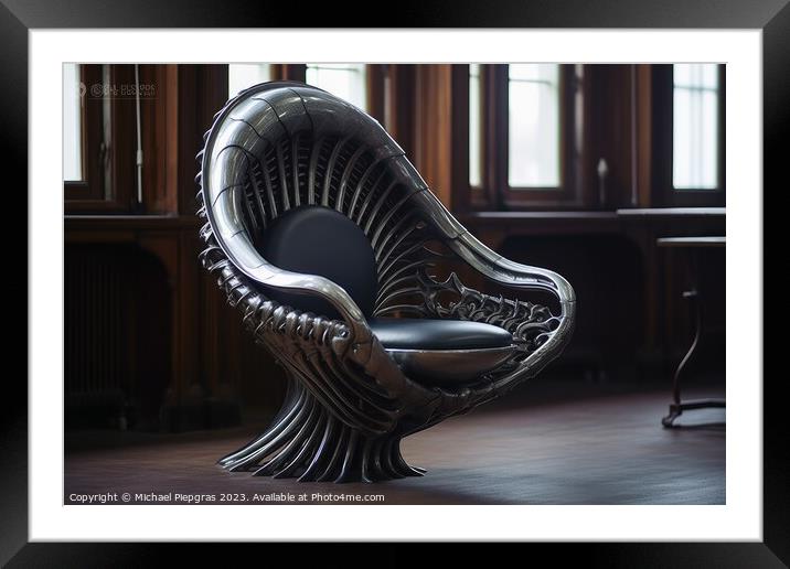 A chair in demonic industrial style created with generative AI t Framed Mounted Print by Michael Piepgras