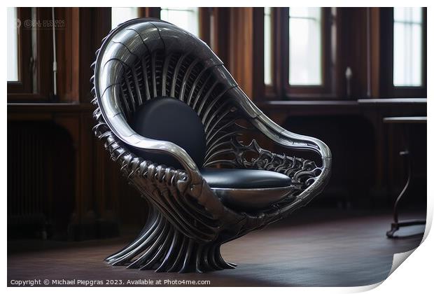A chair in demonic industrial style created with generative AI t Print by Michael Piepgras