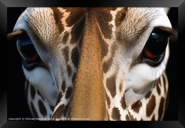 A close up portrait of mesmerizing giraffe photography created w Framed Print by Michael Piepgras