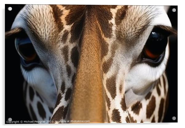 A close up portrait of mesmerizing giraffe photography created w Acrylic by Michael Piepgras
