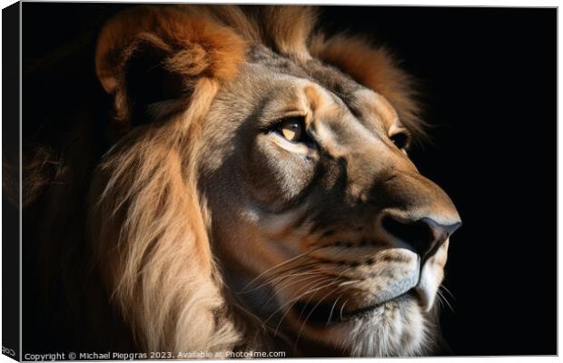 A closeup of a male Lion on a black background created with gene Canvas Print by Michael Piepgras