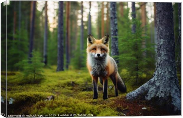 A fox in a mixed forest created with generative AI technology. Canvas Print by Michael Piepgras