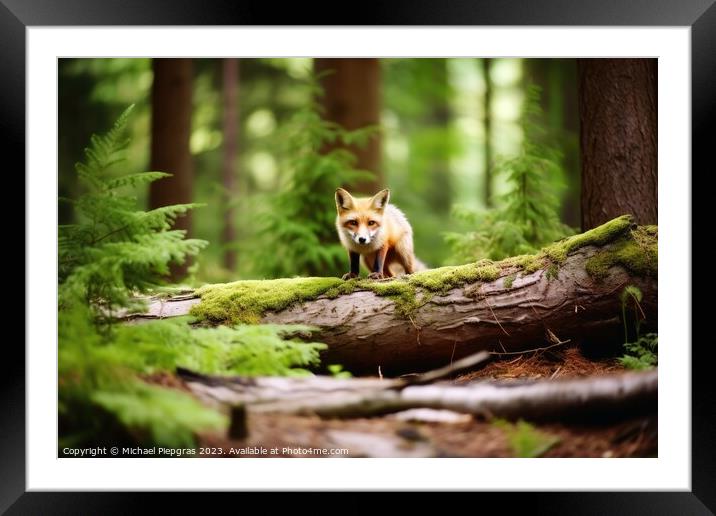 A fox in a mixed forest created with generative AI technology. Framed Mounted Print by Michael Piepgras