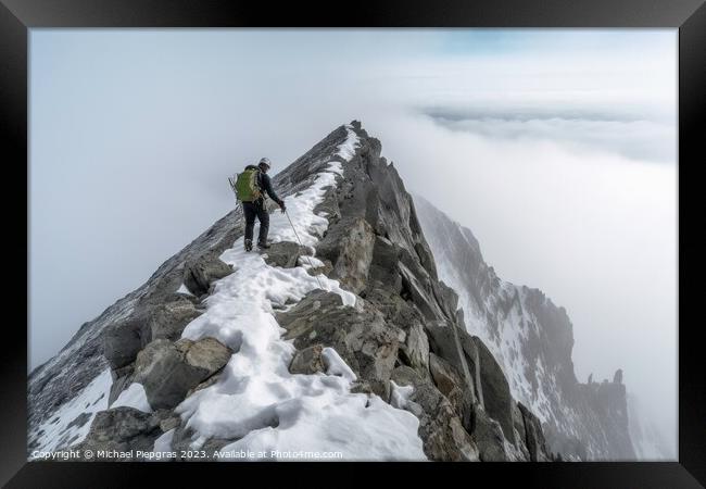 A single climber on the way to the summit created with generativ Framed Print by Michael Piepgras