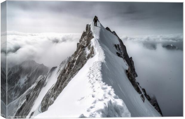 A single climber on the way to the summit created with generativ Canvas Print by Michael Piepgras