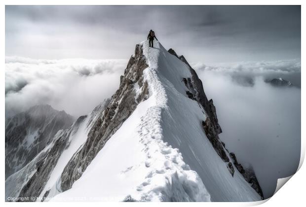 A single climber on the way to the summit created with generativ Print by Michael Piepgras