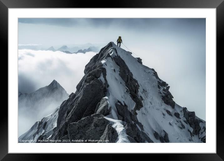 A single climber on the way to the summit created with generativ Framed Mounted Print by Michael Piepgras