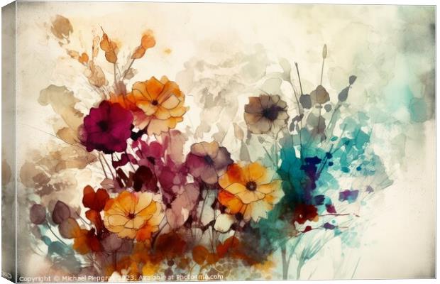 Abstract artwork of flowers in watercolor style with a paper tex Canvas Print by Michael Piepgras