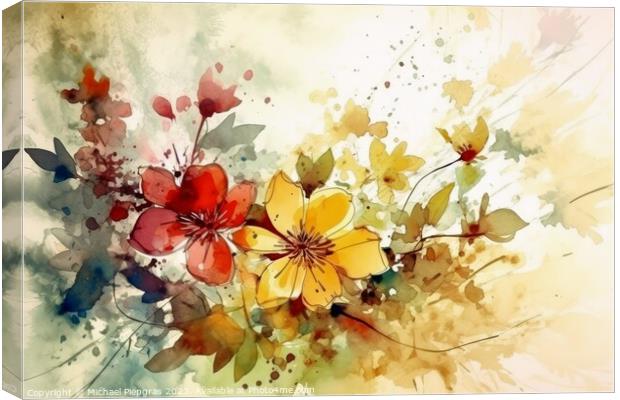 Abstract artwork of flowers in watercolor style with a paper tex Canvas Print by Michael Piepgras