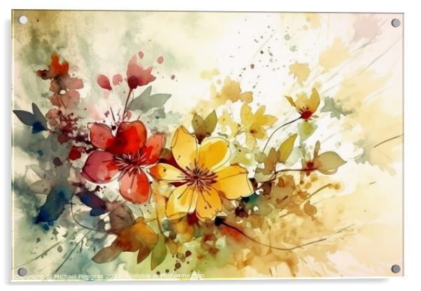 Abstract artwork of flowers in watercolor style with a paper tex Acrylic by Michael Piepgras