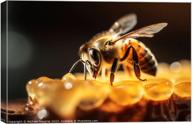Close up of a bee on honey created with generative AI technology Canvas Print by Michael Piepgras