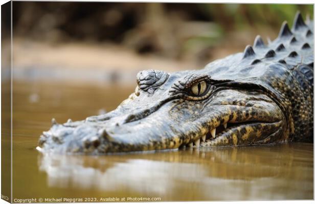 Close up of a crocodile hunting its prey created with generative Canvas Print by Michael Piepgras