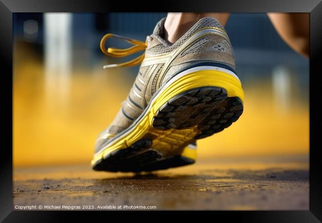 Close up of a human sport shoes on a sports field created with g Framed Print by Michael Piepgras