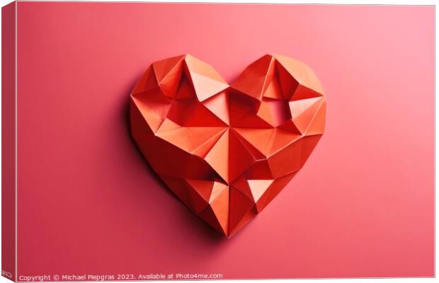 Heart shaped origami in red color created with generative AI tec Canvas Print by Michael Piepgras